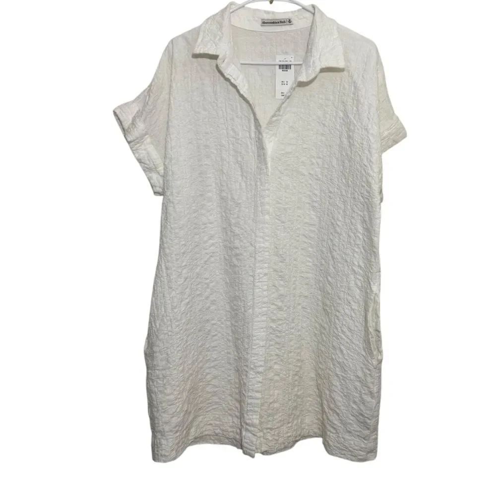 NWT Abercrombie & Fitch White Textured Button Through Shirt Dress - Picture 2 of 8